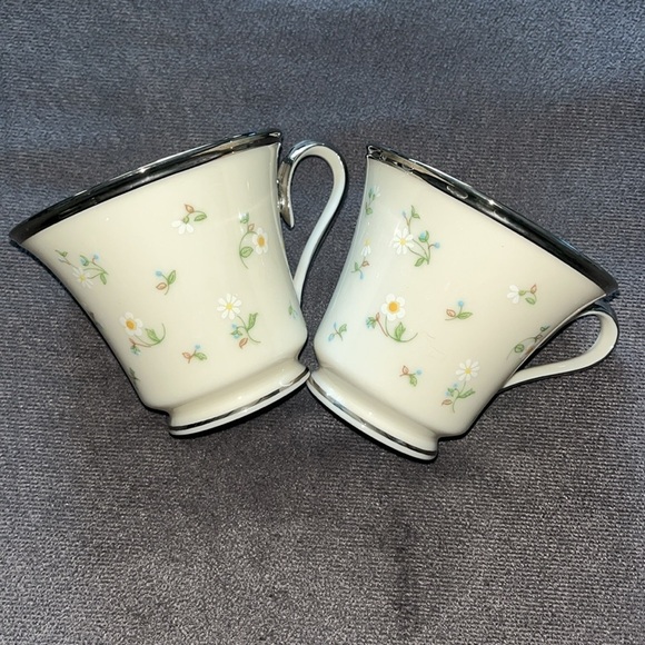 Vintage LENOX May Flowers Tea Cup 2 Piece Set Ivory Floral Platinum Trim Footed - Picture 4 of 9
